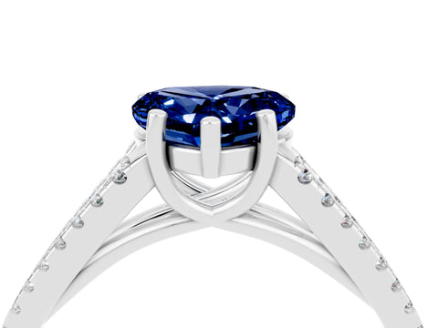 White gold Heart Cut Blue Sapphire Solitaire Engagement Ring with Split Shank Pavé Band_4