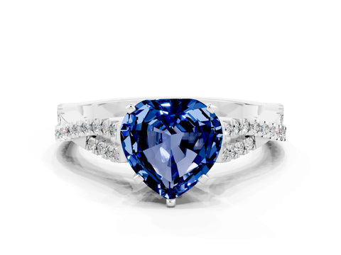 White gold Heart Cut Blue Sapphire Solitaire Engagement Ring with Twisted Pavé Band and Four-Prong Setting_12