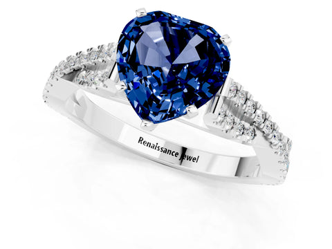 White gold Heart Cut Blue Sapphire Solitaire Engagement Ring with Twisted Pavé Band and Four-Prong Setting_13