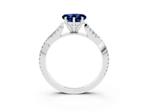 White gold Heart Cut Blue Sapphire Solitaire Engagement Ring with Twisted Pavé Band and Four-Prong Setting_15