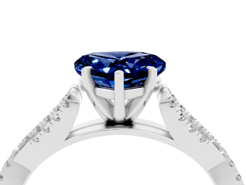 White gold Heart Cut Blue Sapphire Solitaire Engagement Ring with Twisted Pavé Band and Four-Prong Setting_16