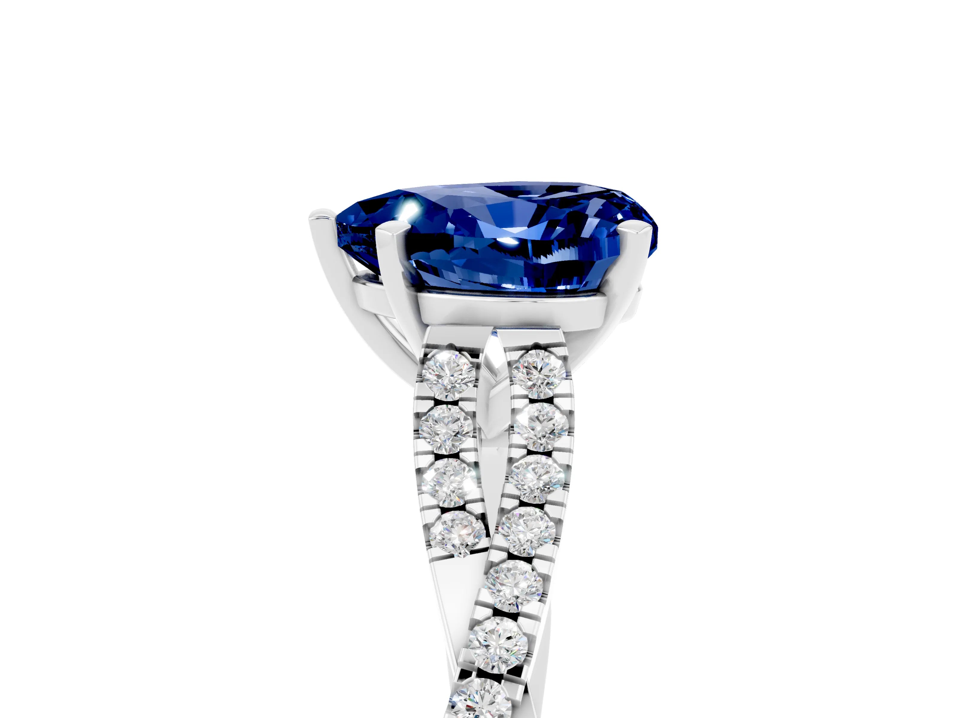White gold Heart Cut Blue Sapphire Solitaire Engagement Ring with Twisted Pavé Band and Four-Prong Setting_17