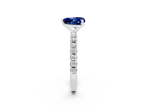 White gold Heart Cut Blue Sapphire Solitaire Pavé Band with Four-Prong Setting_2
