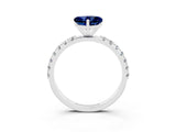 White gold Heart Cut Blue Sapphire Solitaire Pavé Band with Four-Prong Setting_3