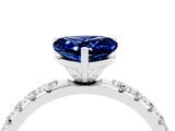 White gold Heart Cut Blue Sapphire Solitaire Pavé Band with Four-Prong Setting_4