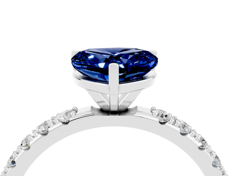 White gold Heart Cut Blue Sapphire Solitaire Pavé Band with Four-Prong Setting_4