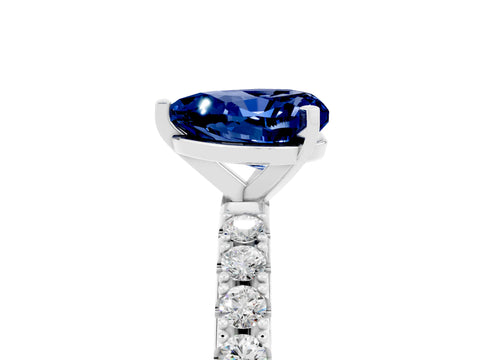 White gold Heart Cut Blue Sapphire Solitaire Pavé Band with Four-Prong Setting_5