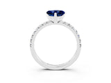 White gold Heart Cut Blue Sapphire Solitaire Pavé Engagement Ring with Round Band and Prong Setting_15