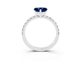 White gold Heart Cut Blue Sapphire Solitaire Pavé Engagement Ring with Round Band and Prong Setting_69