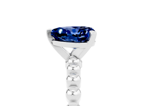 White gold Heart Cut Blue Sapphire Solitaire Ring with Beaded Band and Prong Setting_5