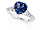 White gold Heart Cut Blue Sapphire Solitaire Ring with Cathedral Setting and Pavé Band_1