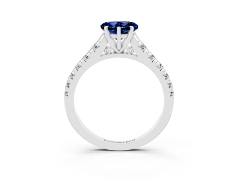 White gold Heart Cut Blue Sapphire Solitaire Ring with Cathedral Setting and Pavé Band_3