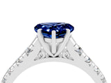 White gold Heart Cut Blue Sapphire Solitaire Ring with Cathedral Setting and Pavé Band_4