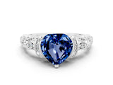 White gold Heart Cut Blue Sapphire Solitaire Ring with Filigree Band and Four-Prong Setting_24