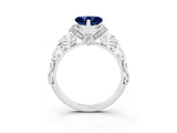 White gold Heart Cut Blue Sapphire Solitaire Ring with Filigree Band and Four-Prong Setting_27