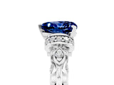 White gold Heart Cut Blue Sapphire Solitaire Ring with Filigree Band and Four-Prong Setting_29