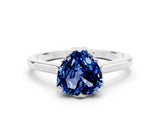 White gold Heart Cut Blue Sapphire Solitaire Ring with Flower Prong Setting and Classic Band_100