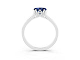 White gold Heart Cut Blue Sapphire Solitaire Ring with Flower Prong Setting and Classic Band_103
