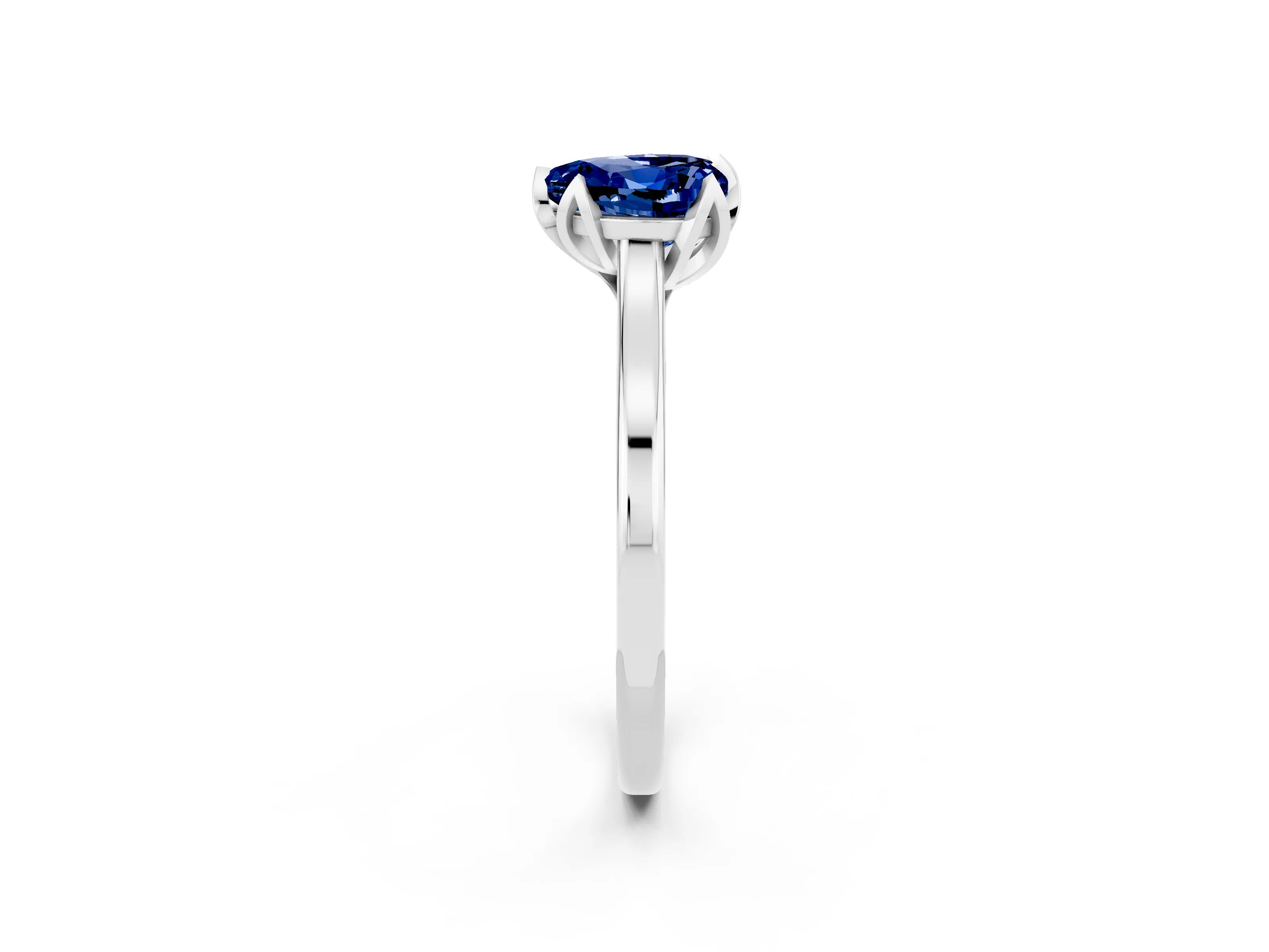 White gold Heart Cut Blue Sapphire Solitaire Ring with Flower Prong Setting and Classic Band_14