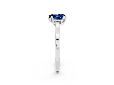 White gold Heart Cut Blue Sapphire Solitaire Ring with Flower Prong Setting and Classic Band_14