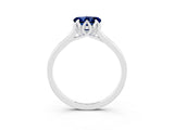 White gold Heart Cut Blue Sapphire Solitaire Ring with Flower Prong Setting and Classic Band_28