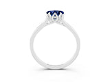 White gold Heart Cut Blue Sapphire Solitaire Ring with Flower Prong Setting and Classic Band_52