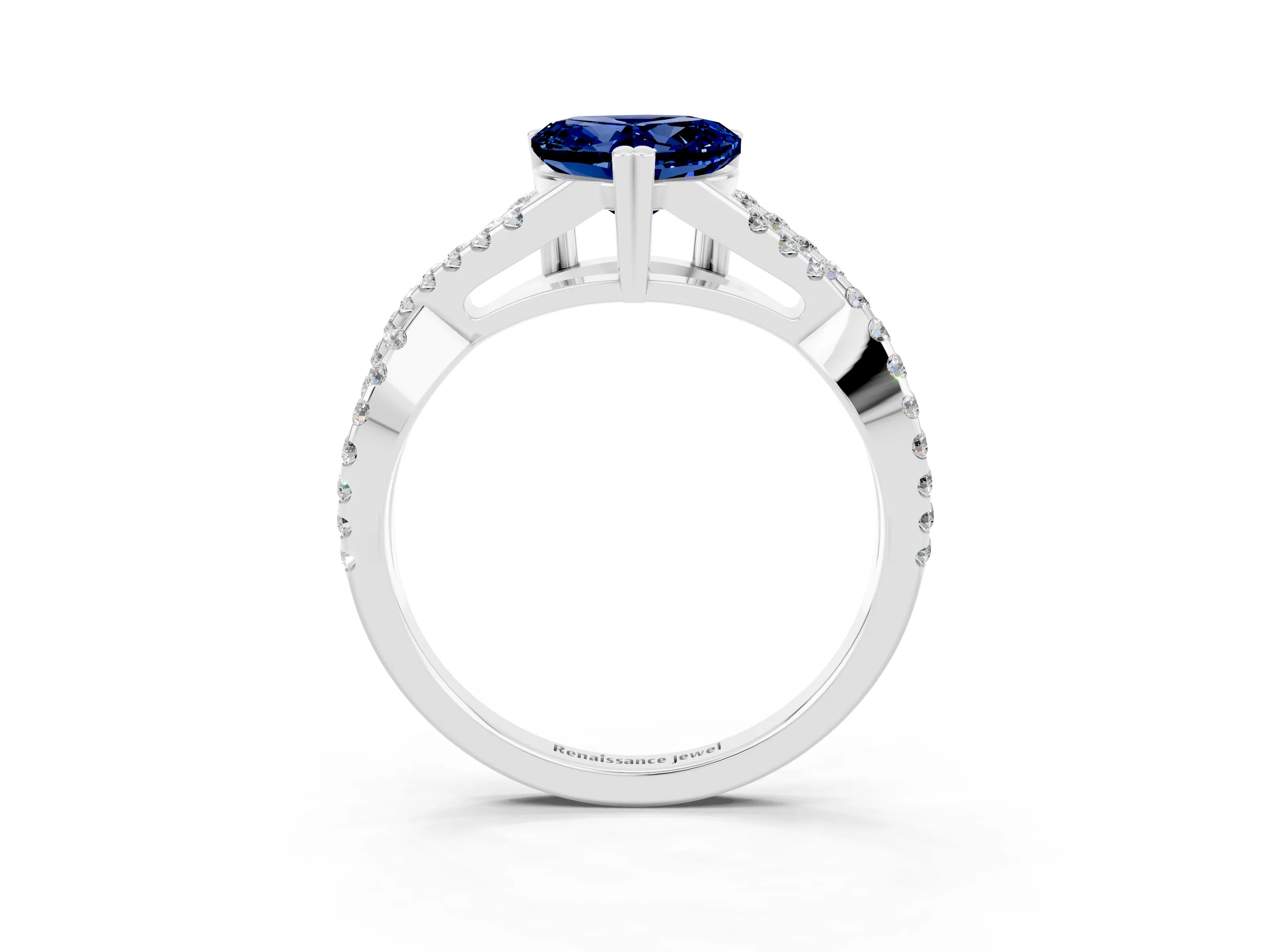 White gold Heart Cut Blue Sapphire Solitaire Ring with Four-Prong Setting and Twisted Pavé Band_3