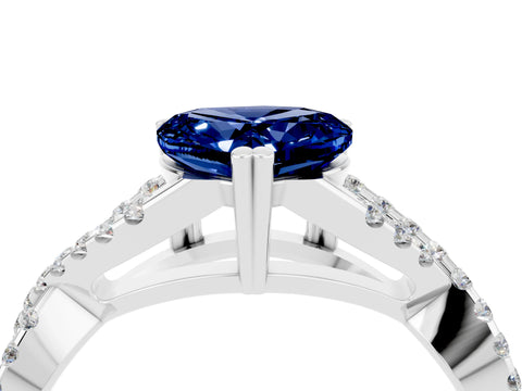 Silver  Diamond Solitaire Ring with Four-Prong Setting and Twisted Pavé Band