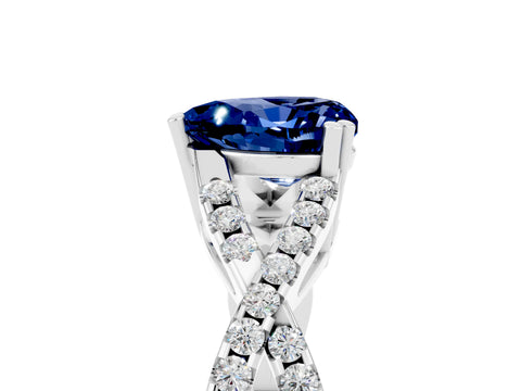 White gold Heart Cut Blue Sapphire Solitaire Ring with Four-Prong Setting and Twisted Pavé Band_5