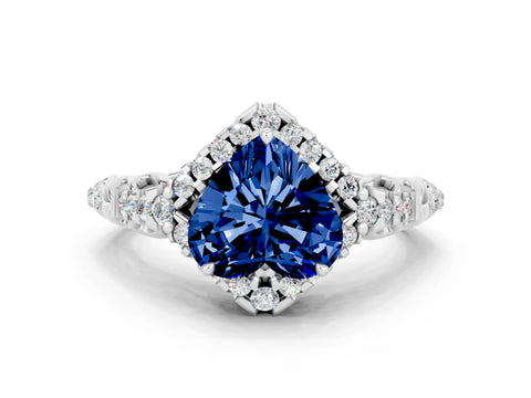 White gold Heart Cut Blue Sapphire Solitaire Ring with Hidden Halo and Pavé Band_12