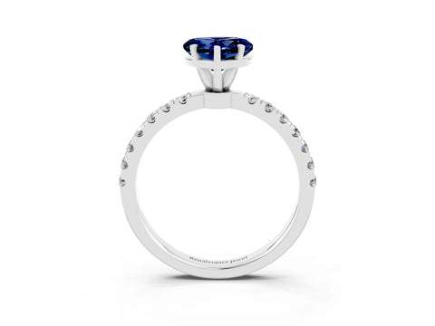 White gold Heart Cut Blue Sapphire Solitaire Ring with Pavé Accents and Four-Prong Setting_3