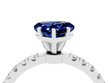White gold Heart Cut Blue Sapphire Solitaire Ring with Pavé Accents and Four-Prong Setting_4