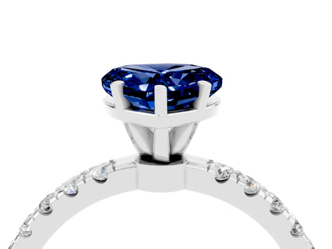 White gold Heart Cut Blue Sapphire Solitaire Ring with Pavé Accents and Four-Prong Setting_4