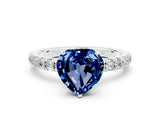 White gold Heart Cut Blue Sapphire Solitaire Ring with Pavé Accents and Four-Prong Setting
