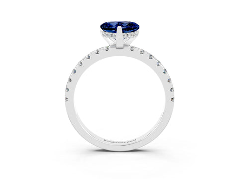 White gold Heart Cut Blue Sapphire Solitaire Ring with Pavé Band and Four-Prong Setting_27