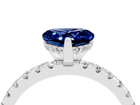 White gold Heart Cut Blue Sapphire Solitaire Ring with Pavé Band and Four-Prong Setting_28