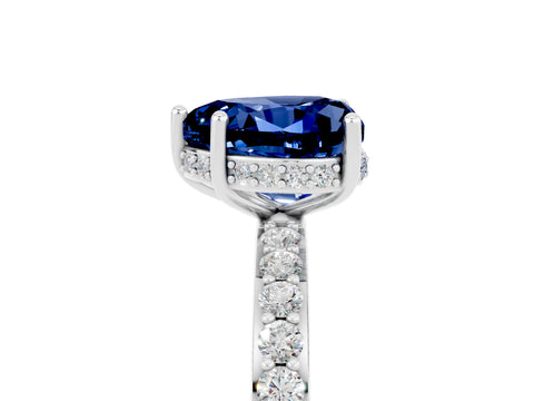 White gold Heart Cut Blue Sapphire Solitaire Ring with Pavé Band and Hidden Halo_29