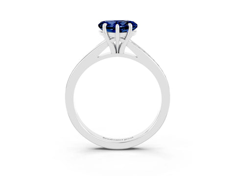 White gold Heart Cut Blue Sapphire Solitaire Ring with Pavé Band and Prong Setting_3