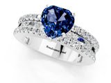 White gold Heart Cut Blue Sapphire Solitaire Ring with Pavé and Channel Set Band_1