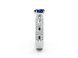 White gold Heart Cut Blue Sapphire Solitaire Ring with Pavé and Channel Set Band_2