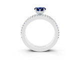 White gold Heart Cut Blue Sapphire Solitaire Ring with Pavé and Channel Set Band_3
