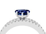 White gold Heart Cut Blue Sapphire Solitaire Ring with Pavé and Channel Set Band_4