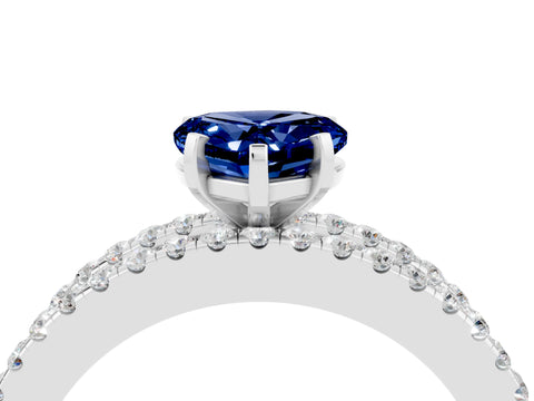 White gold Heart Cut Blue Sapphire Solitaire Ring with Pavé and Channel Set Band_4
