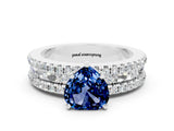 White gold Heart Cut Blue Sapphire Solitaire Ring with Pavé and Channel Set Band