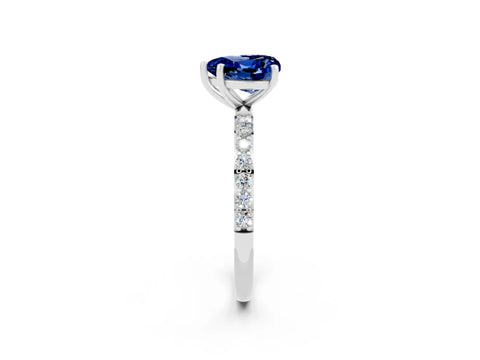 White gold Heart Cut Blue Sapphire Solitaire Ring with Pave Band and Four Prong Setting_26