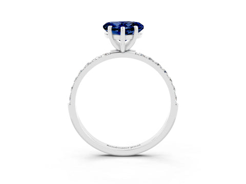 White gold Heart Cut Blue Sapphire Solitaire Ring with Pave Band and Four Prong Setting_27