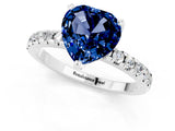 White gold Heart Cut Blue Sapphire Solitaire Ring with Round  Pavé Band and Four-Prong Setting_49