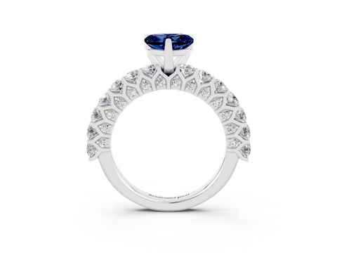 White gold Heart Cut Blue Sapphire Solitaire Ring with Shared Prong Pavé Band and Four-Prong Setting_15