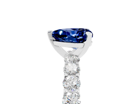 White gold Heart Cut Blue Sapphire Solitaire Ring with Shared Prong Pavé Band and Four-Prong Setting_17