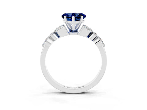 White gold Heart Cut Blue Sapphire Solitaire Ring with Side Stones and Four-Prong Setting_45